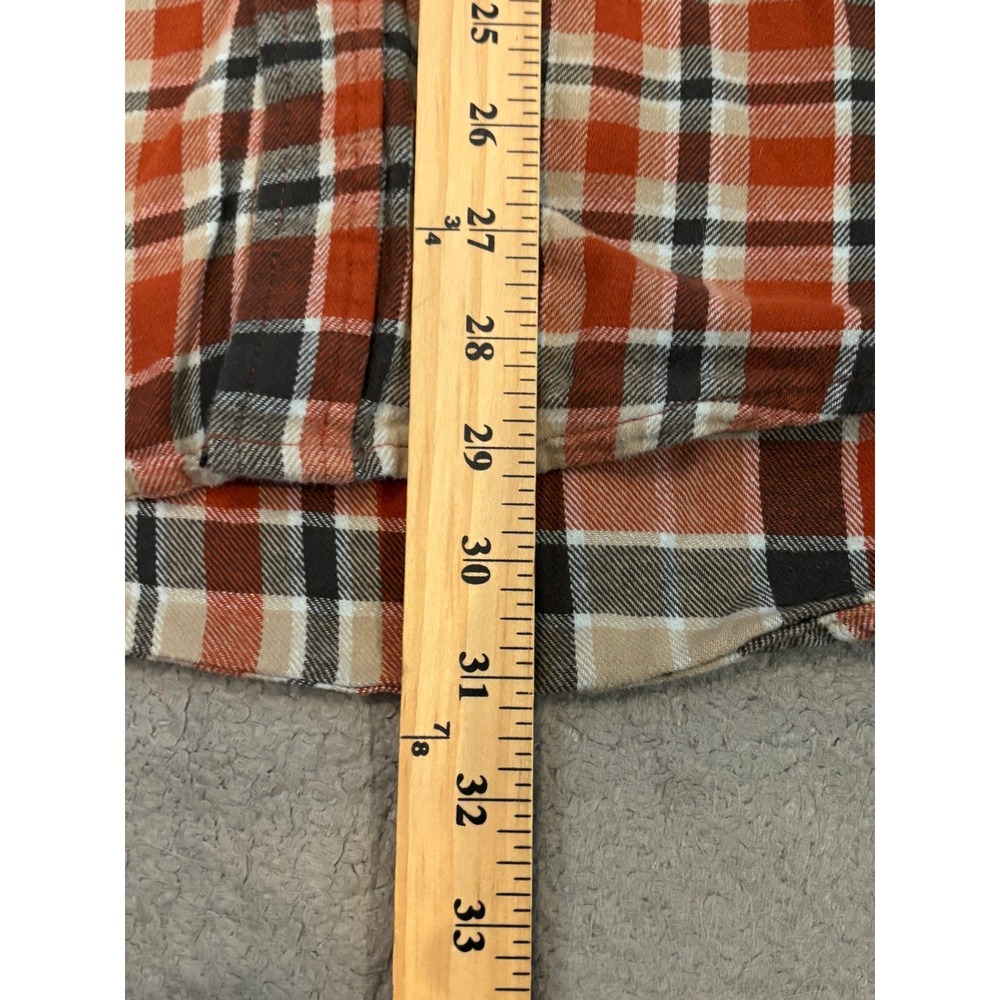 Eddie Bauer Mens Large Plaid Flannel Shirt Orange Black White Long Sleeve Cotton - Picture 4 of 7